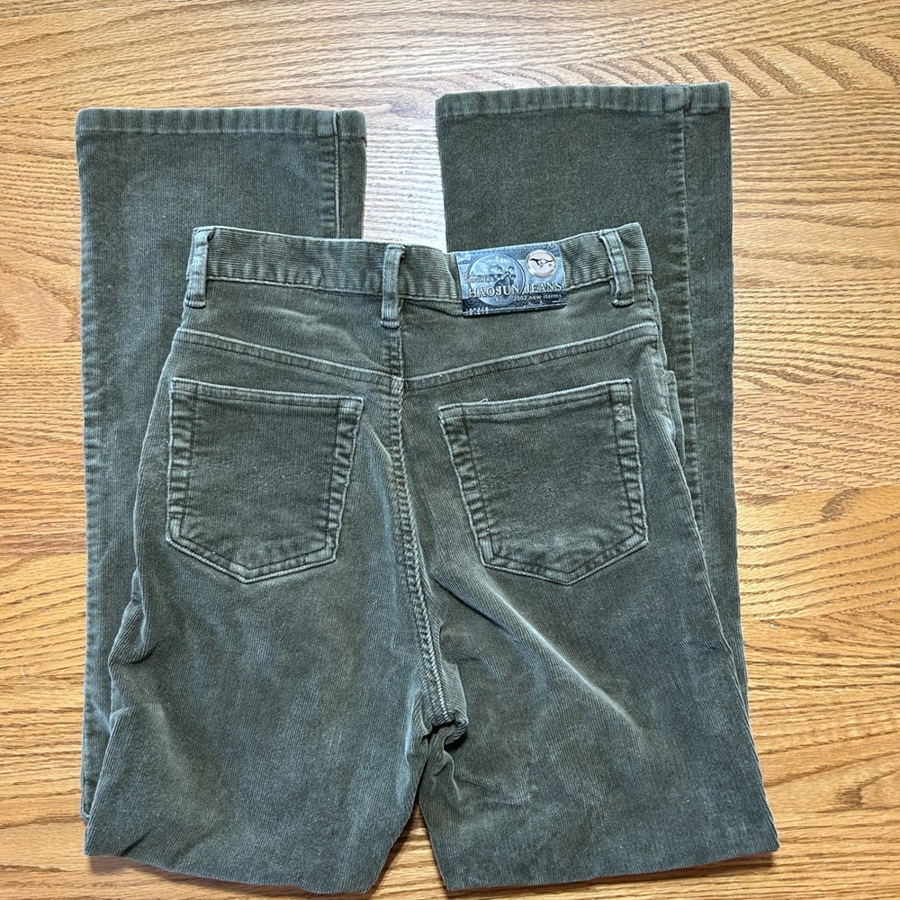 Vintage Women's Hao Jun Olive HR Corduroy Flare Pants Size 26 - Picture 2 of 9